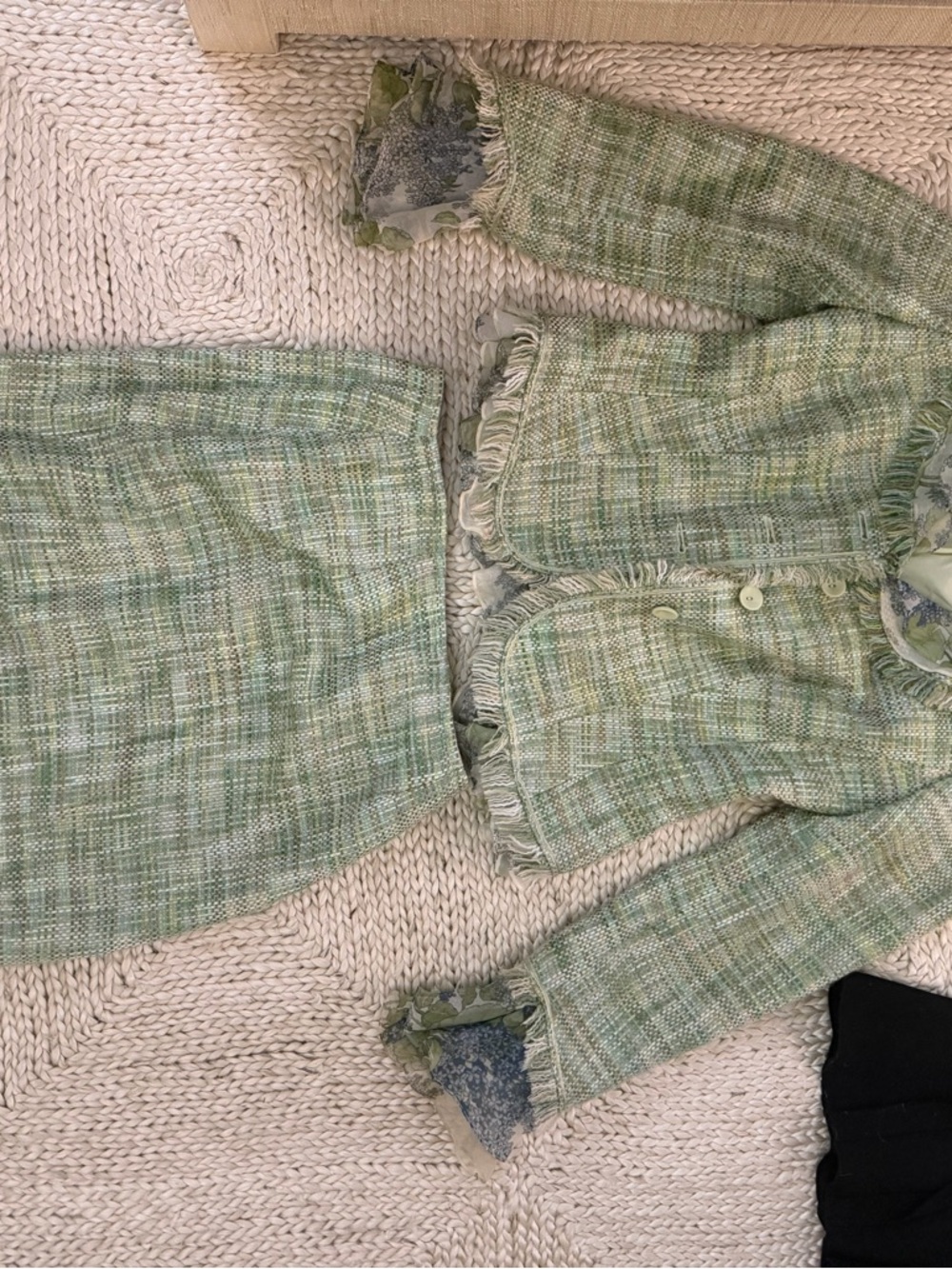 Designers Originals Mint Green Fringe Tweed Skirt Set